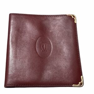 Vintage Cartier Burgundy Leather Men's Wallet with Gold Corner Accents